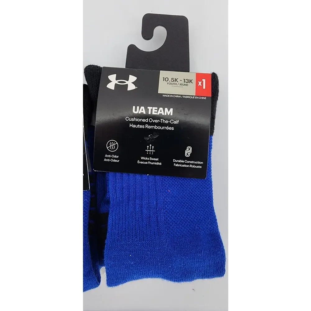 New NWT‎ UA Under Armour Team Cushioned Over the Calf Socks Blue Black 10.5-13